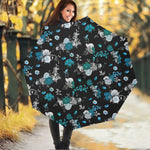 Blue Peony And Grey Rose Floral Print Foldable Umbrella