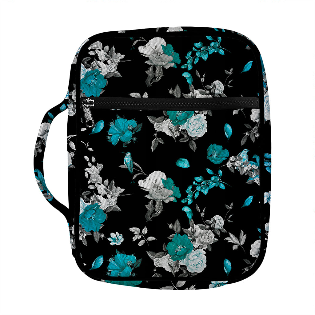 Blue Peony And Grey Rose Floral Print Front Pocket Bible Bag