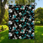 Blue Peony And Grey Rose Floral Print Garden Flag