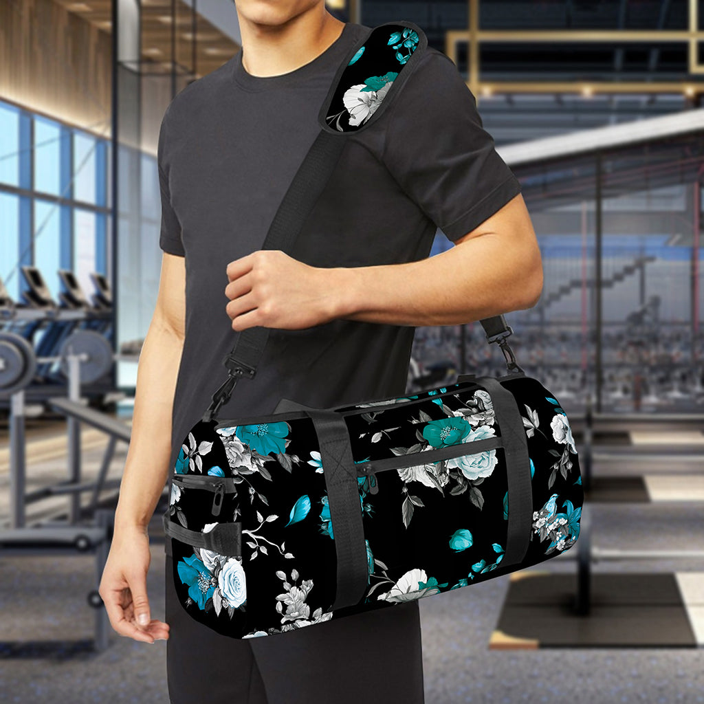 Blue Peony And Grey Rose Floral Print Gym Bag