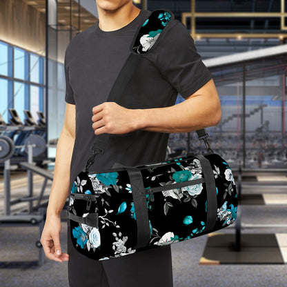 Blue Peony And Grey Rose Floral Print Gym Bag