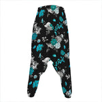 Blue Peony And Grey Rose Floral Print Hammer Pants