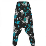 Blue Peony And Grey Rose Floral Print Hammer Pants