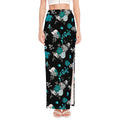 Blue Peony And Grey Rose Floral Print High Slit Maxi Skirt