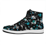 Blue Peony And Grey Rose Floral Print High Top Leather Sneakers