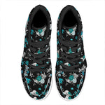 Blue Peony And Grey Rose Floral Print High Top Leather Sneakers