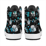 Blue Peony And Grey Rose Floral Print High Top Leather Sneakers