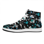 Blue Peony And Grey Rose Floral Print High Top Leather Sneakers