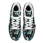 Blue Peony And Grey Rose Floral Print High Top Leather Sneakers