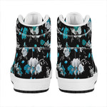 Blue Peony And Grey Rose Floral Print High Top Leather Sneakers
