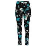 Blue Peony And Grey Rose Floral Print High-Waisted Pocket Leggings