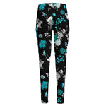 Blue Peony And Grey Rose Floral Print High-Waisted Pocket Leggings
