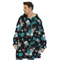 Blue Peony And Grey Rose Floral Print Hoodie Blanket