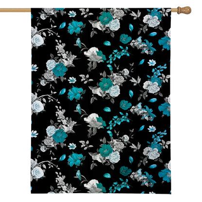 Blue Peony And Grey Rose Floral Print House Flag