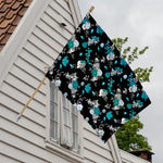 Blue Peony And Grey Rose Floral Print House Flag