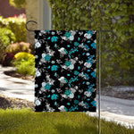 Blue Peony And Grey Rose Floral Print House Flag