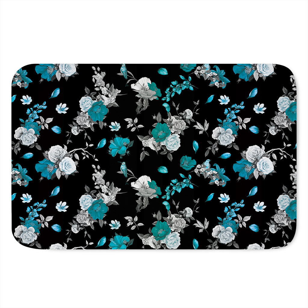 Blue Peony And Grey Rose Floral Print Indoor Door Mat
