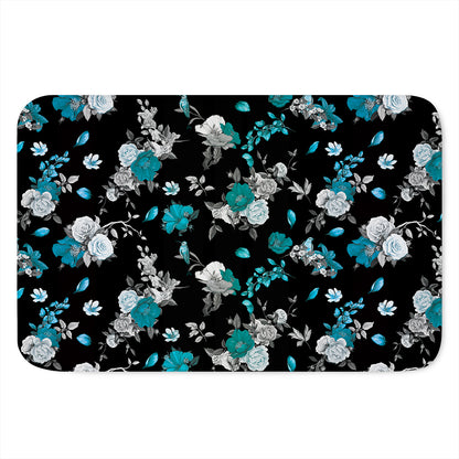 Blue Peony And Grey Rose Floral Print Indoor Door Mat