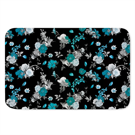 Blue Peony And Grey Rose Floral Print Indoor Door Mat