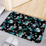 Blue Peony And Grey Rose Floral Print Indoor Door Mat