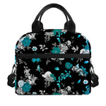 Blue Peony And Grey Rose Floral Print Insulated Lunch Bag