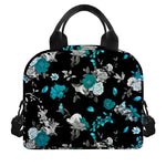 Blue Peony And Grey Rose Floral Print Insulated Lunch Bag