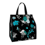 Blue Peony And Grey Rose Floral Print Insulated Lunch Tote