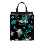 Blue Peony And Grey Rose Floral Print Insulated Lunch Tote