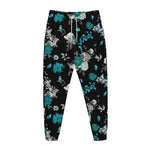 Blue Peony And Grey Rose Floral Print Jogger Pants