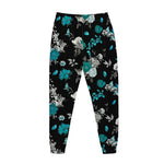 Blue Peony And Grey Rose Floral Print Jogger Pants