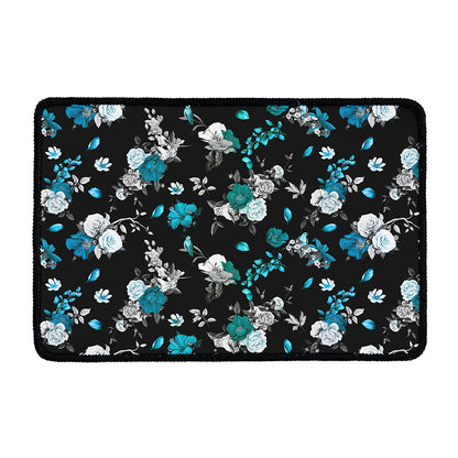 Blue Peony And Grey Rose Floral Print Kitchen Mat