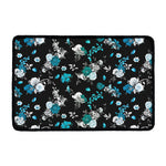 Blue Peony And Grey Rose Floral Print Kitchen Mat
