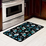 Blue Peony And Grey Rose Floral Print Kitchen Mat
