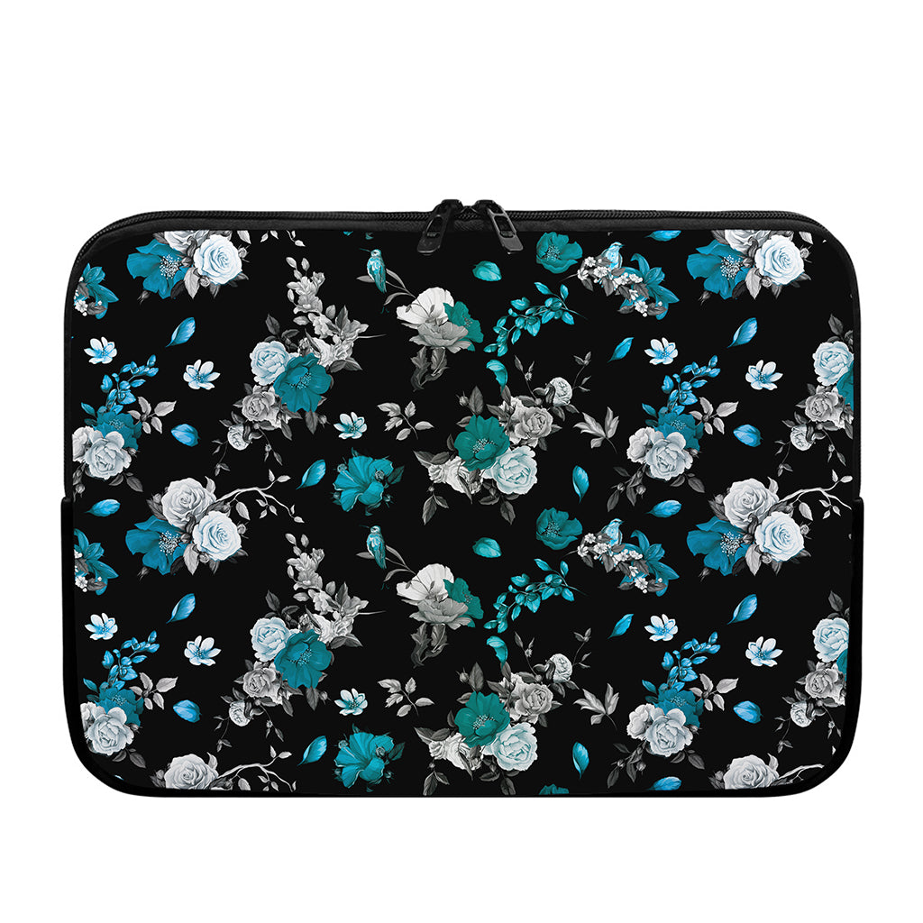 Blue Peony And Grey Rose Floral Print Laptop Sleeve