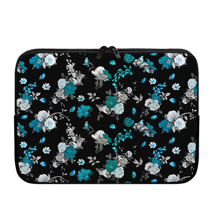Blue Peony And Grey Rose Floral Print Laptop Sleeve