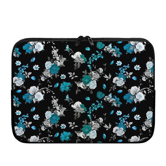 Blue Peony And Grey Rose Floral Print Laptop Sleeve