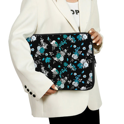 Blue Peony And Grey Rose Floral Print Laptop Sleeve