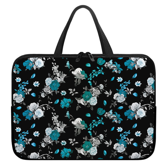 Blue Peony And Grey Rose Floral Print Laptop Sleeve With Handle