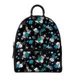 Blue Peony And Grey Rose Floral Print Leather Backpack