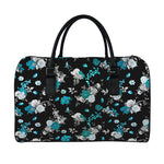 Blue Peony And Grey Rose Floral Print Leather Duffle Bag