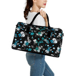 Blue Peony And Grey Rose Floral Print Leather Duffle Bag