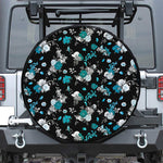 Blue Peony And Grey Rose Floral Print Leather Spare Tire Cover