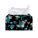 Blue Peony And Grey Rose Floral Print Leather Tissue Box Cover