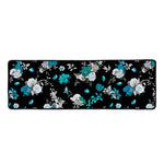 Blue Peony And Grey Rose Floral Print Long Kitchen Mat