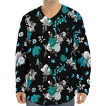 Blue Peony And Grey Rose Floral Print Long Sleeve Baseball Jersey