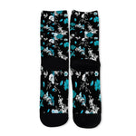 Blue Peony And Grey Rose Floral Print Long Socks