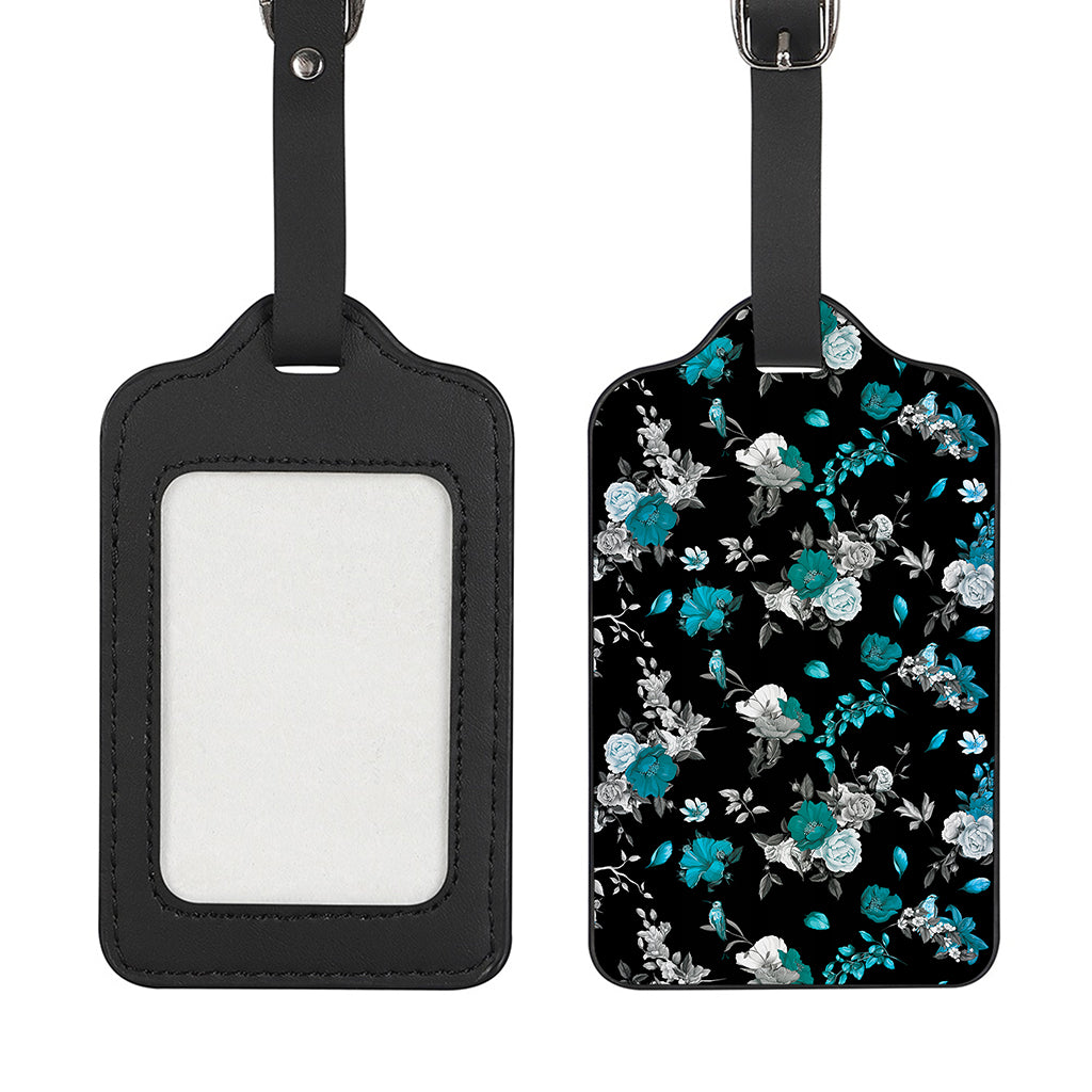 Blue Peony And Grey Rose Floral Print Luggage Tag