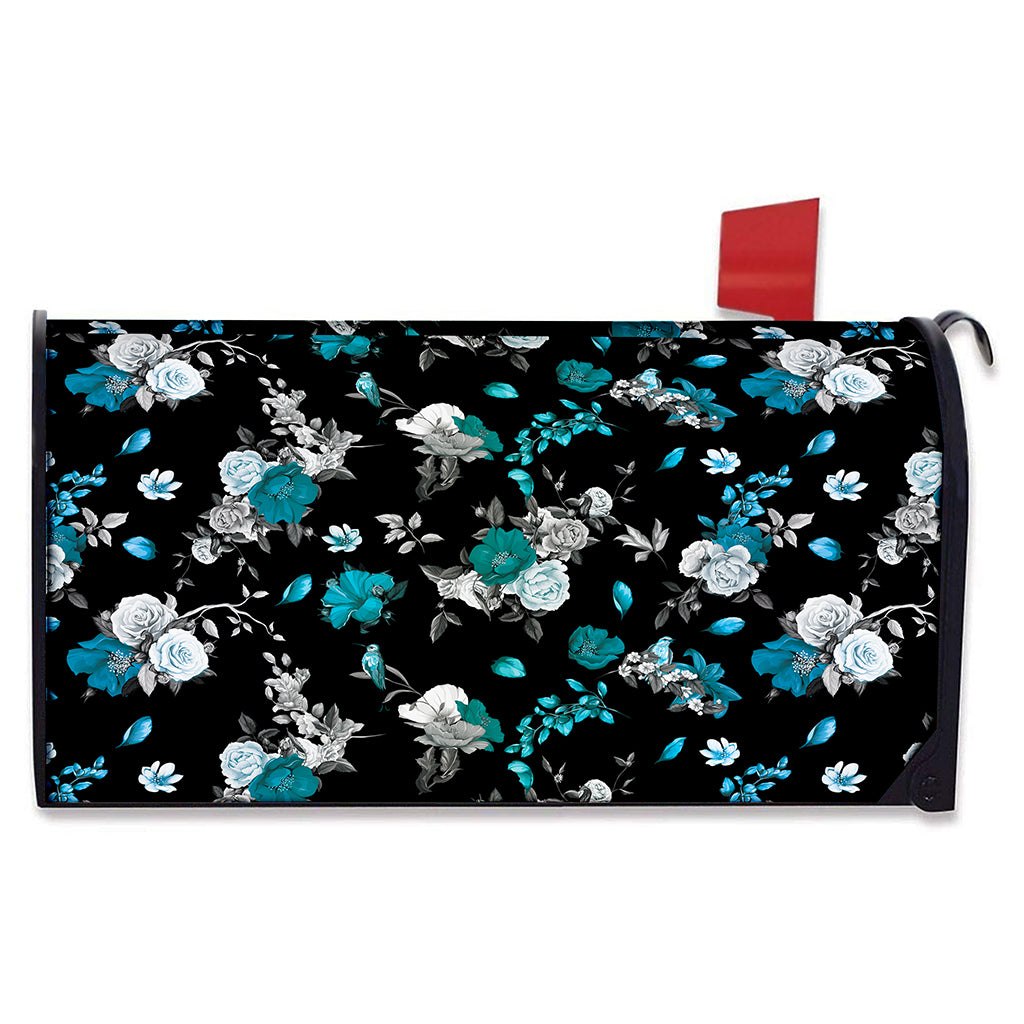 Blue Peony And Grey Rose Floral Print Mailbox Cover