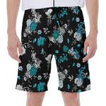 Blue Peony And Grey Rose Floral Print Men's Beach Shorts