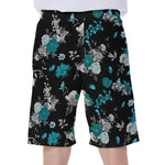 Blue Peony And Grey Rose Floral Print Men's Beach Shorts